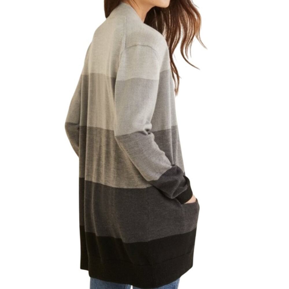 Amour Vert Gray Erica Wool Striped Cardigan Sweater - Picture 2 of 10